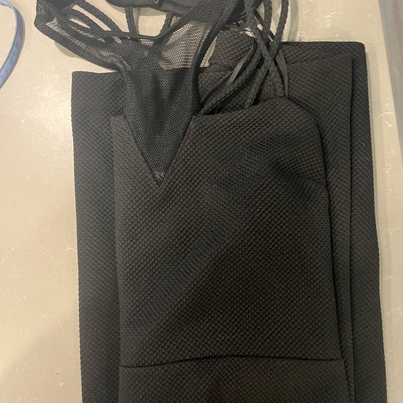 Express Black Strappy Midi Dress with Mesh Neck Detail - Picture 4 of 5